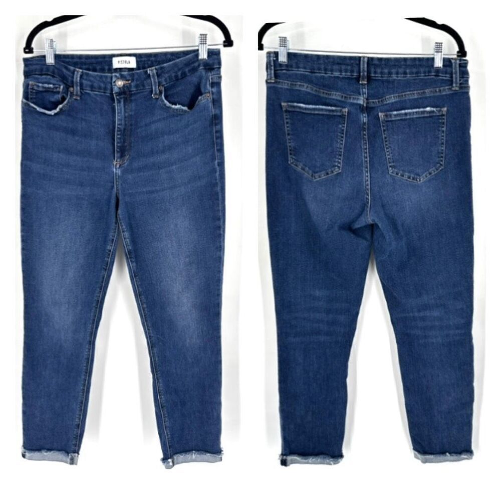 Pistola Women's Raw Hem Cuffed Skinny Ankle Jeans Blue Denim Medium Wash Size 31